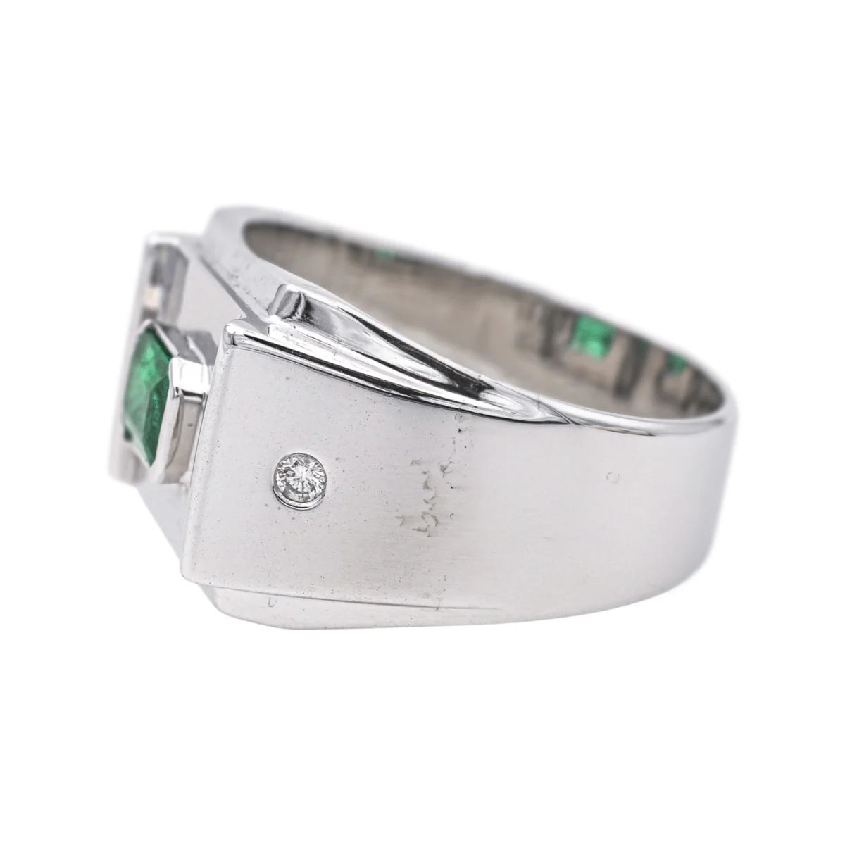 Signet ring in white gold, emerald and diamonds - Image 4
