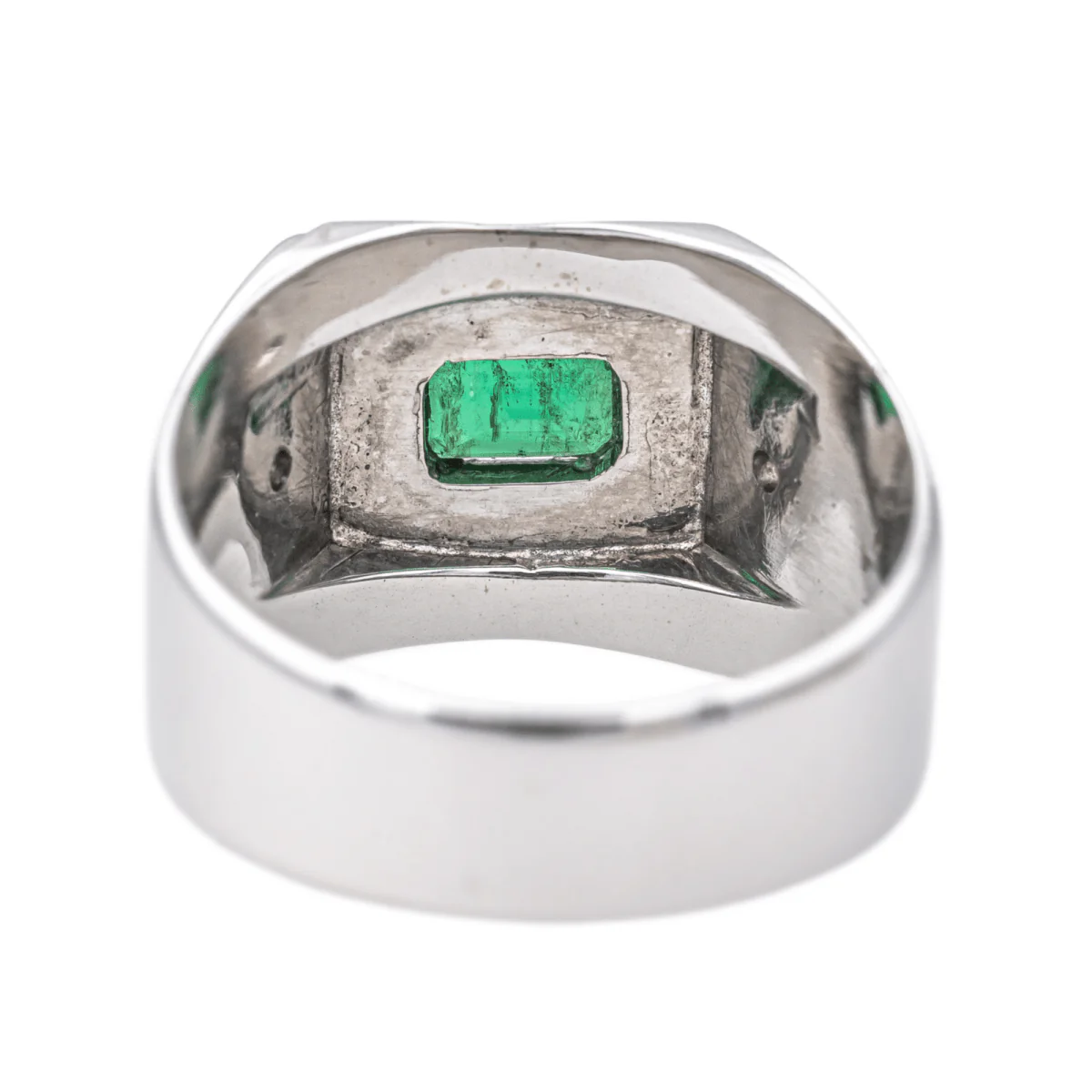 Signet ring in white gold, emerald and diamonds - Image 5