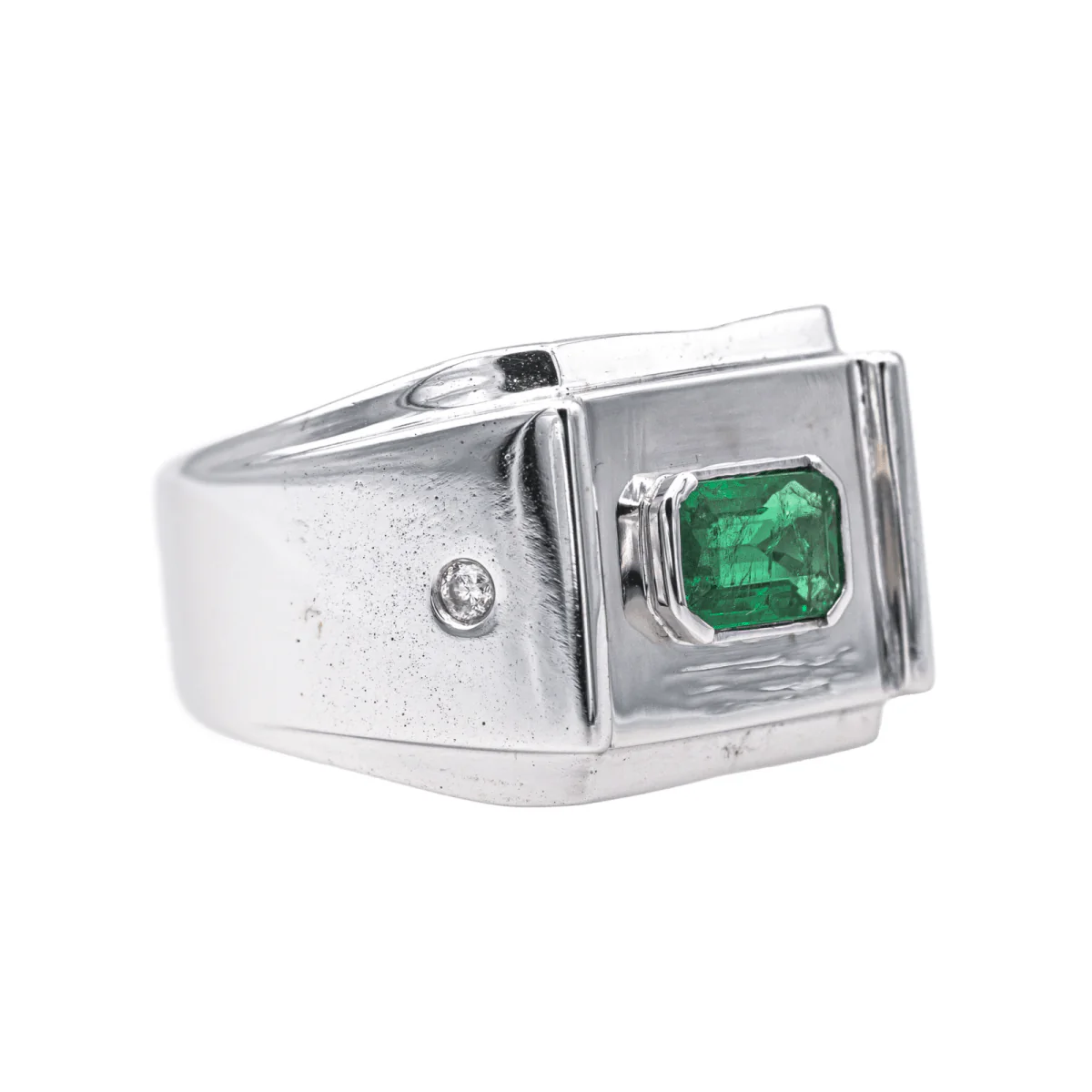 Signet ring in white gold, emerald and diamonds - Image 6