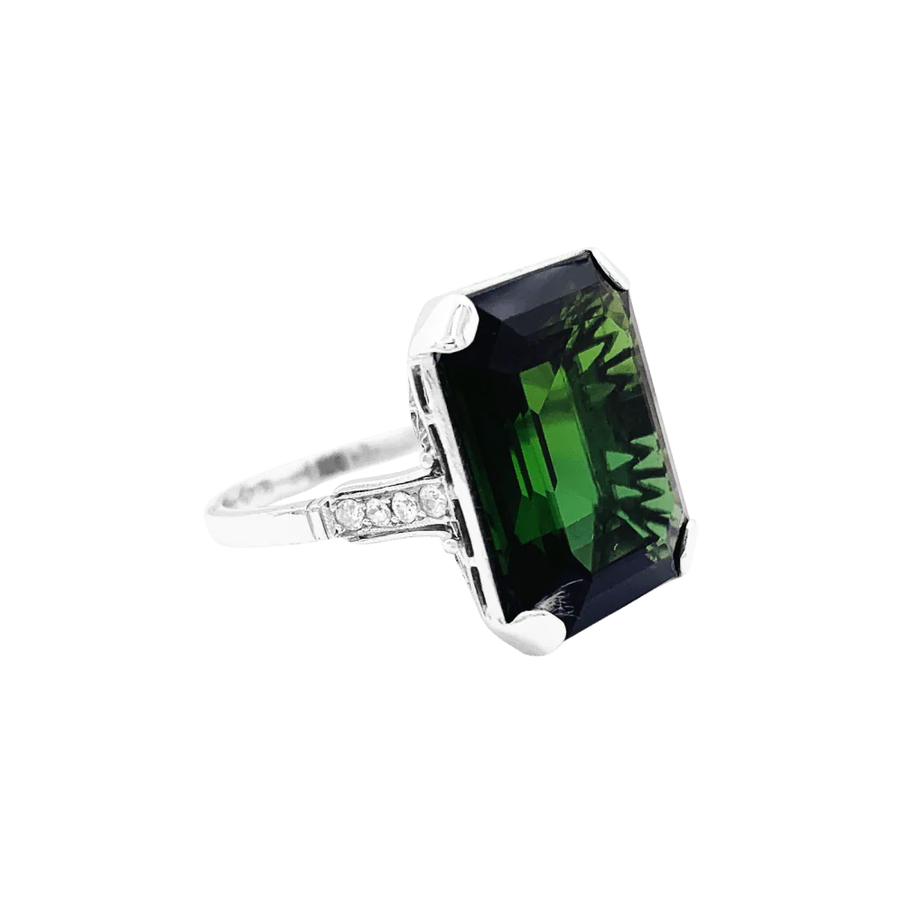 Cocktail ring in white gold, platinum, tourmaline and diamonds - Image 5
