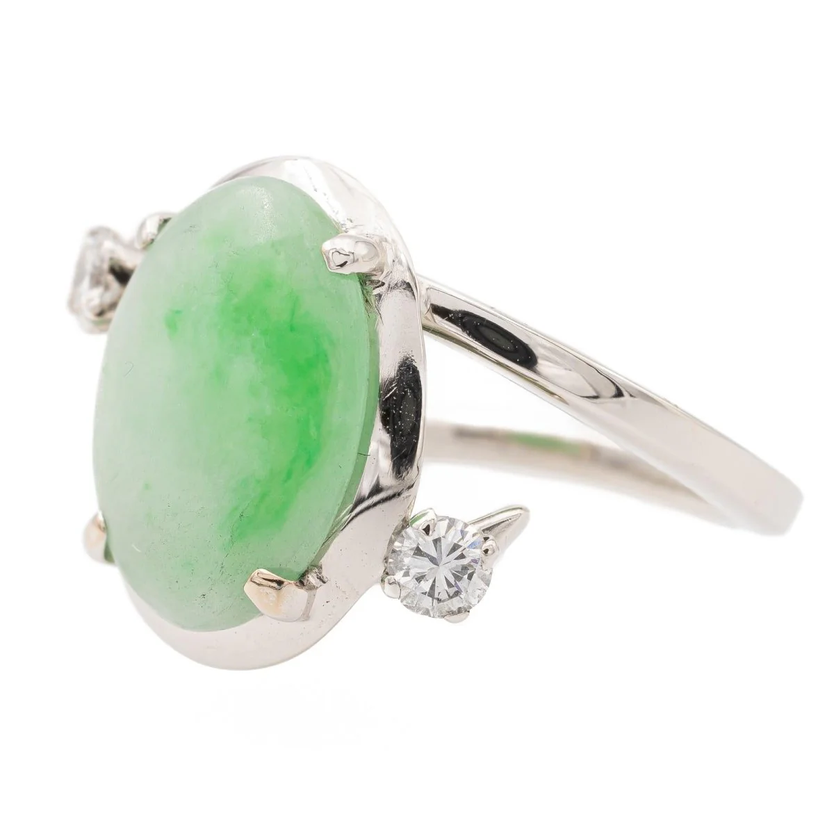 White gold, jade and diamond ring - Image 3