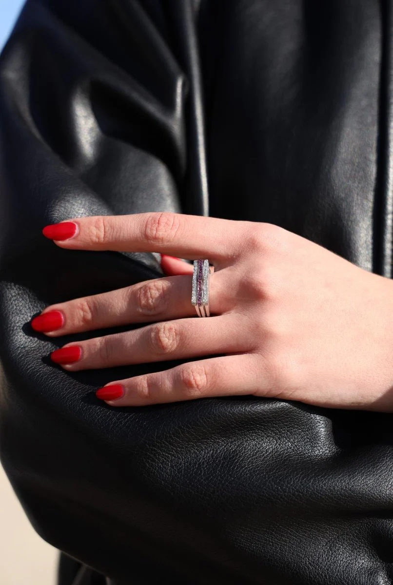 White gold, diamond and pink sapphire ring - Image 7