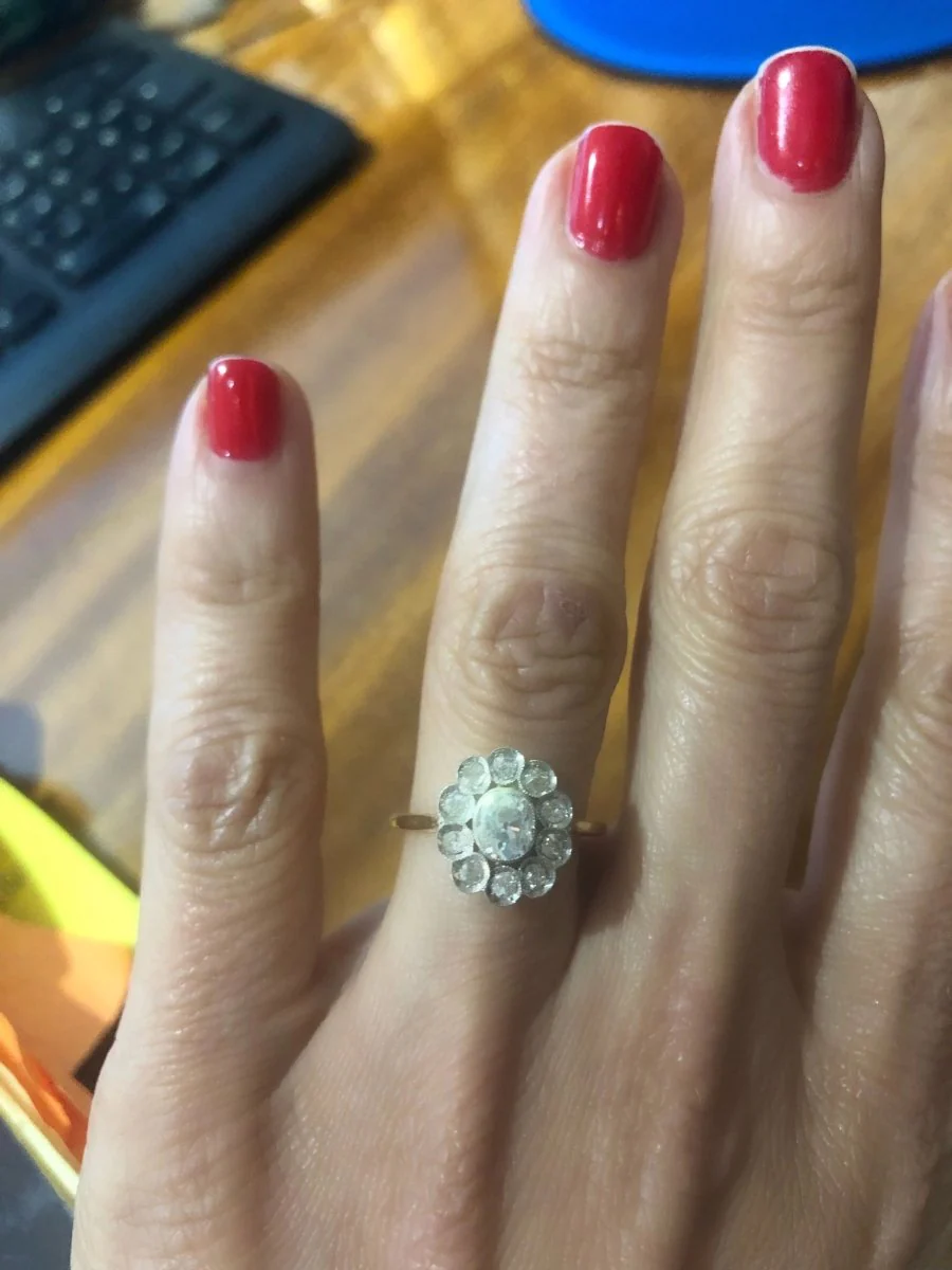 Antique daisy ring in gold and diamond - Image 6