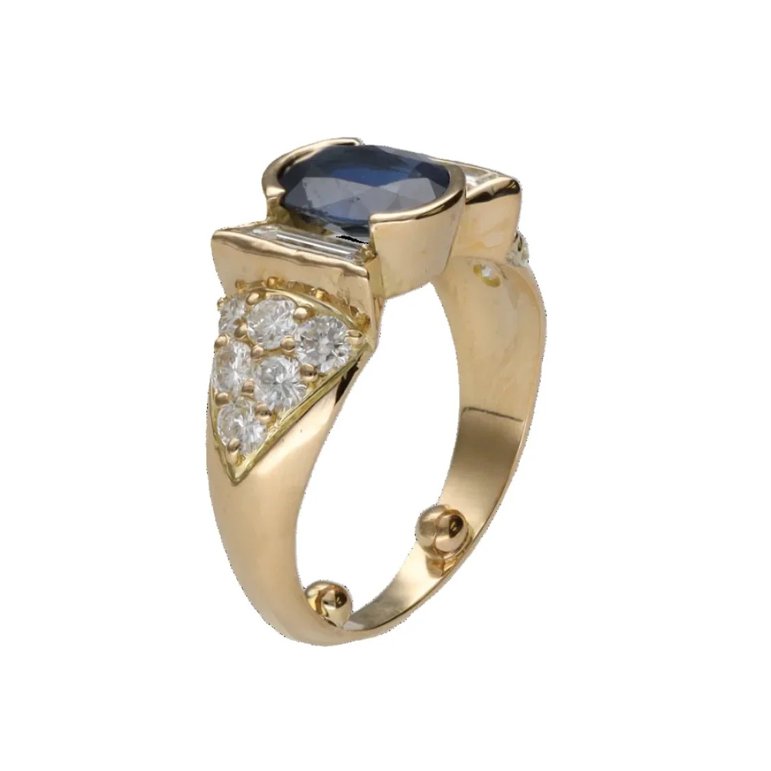 Ring Solitaire in yellow gold, sapphire and diamonds - Image 2