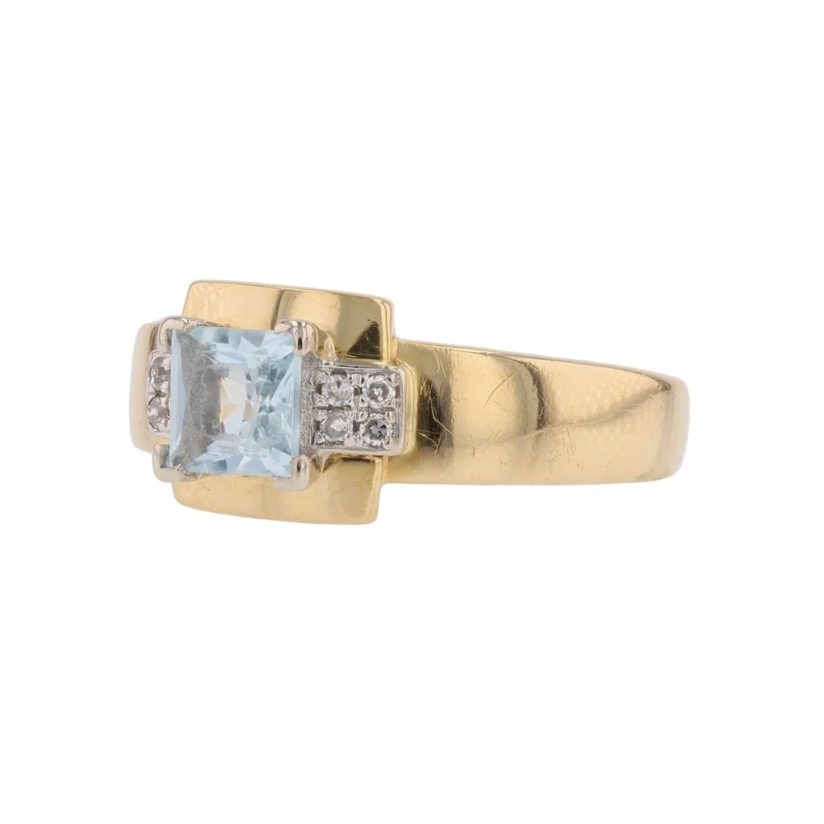 Tank ring in yellow gold, white gold, aquamarine and diamonds - Image 3