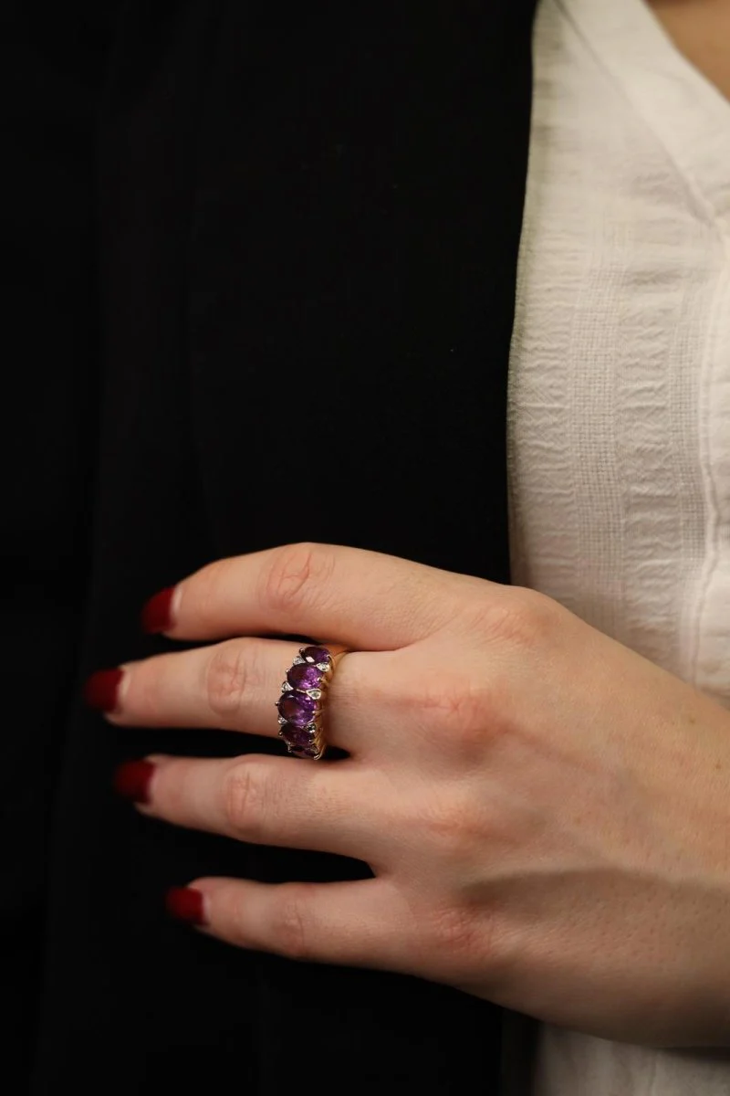 Cocktail ring in yellow gold, diamonds and amethyst - Image 7