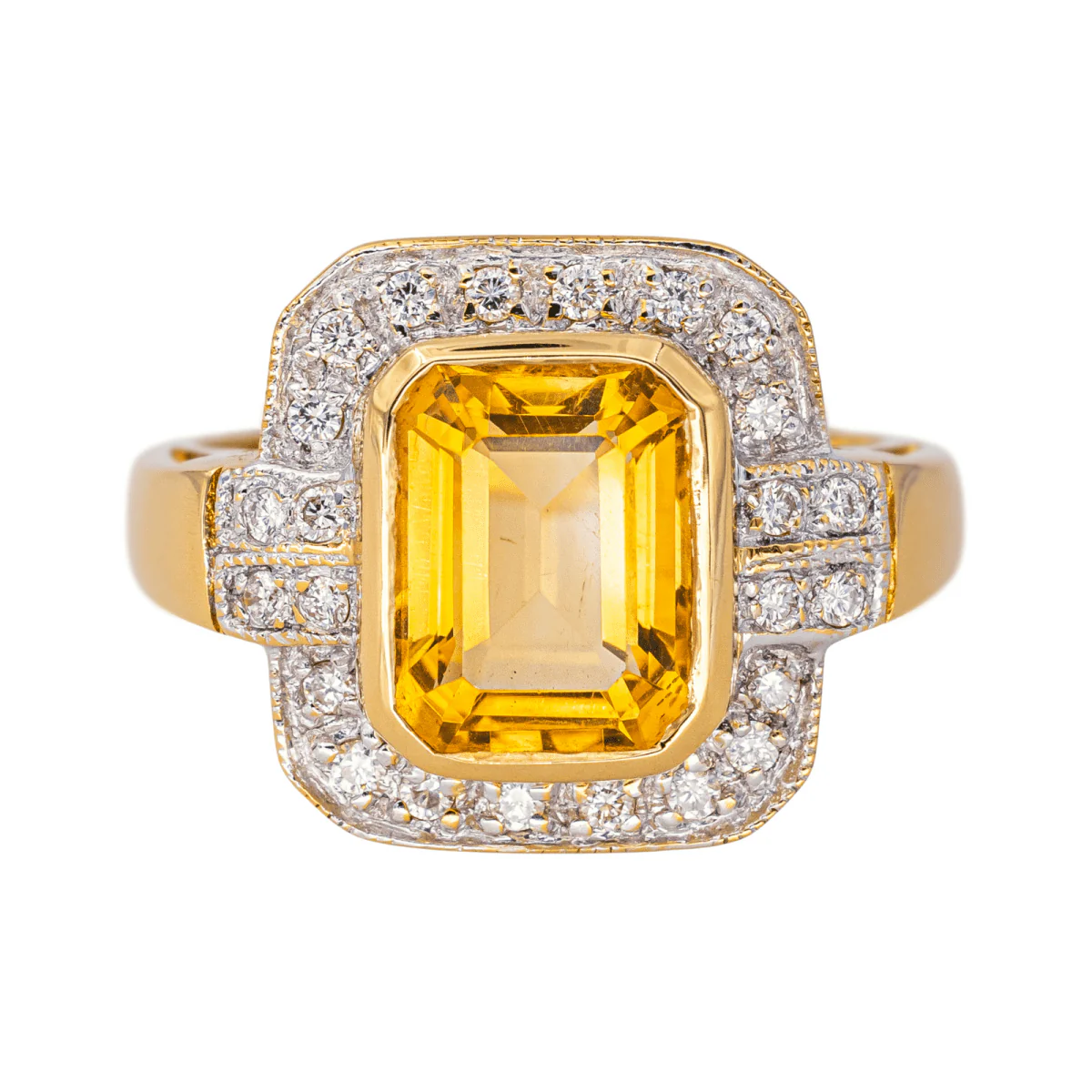 Ring Surroundings in yellow gold, citrine and diamonds