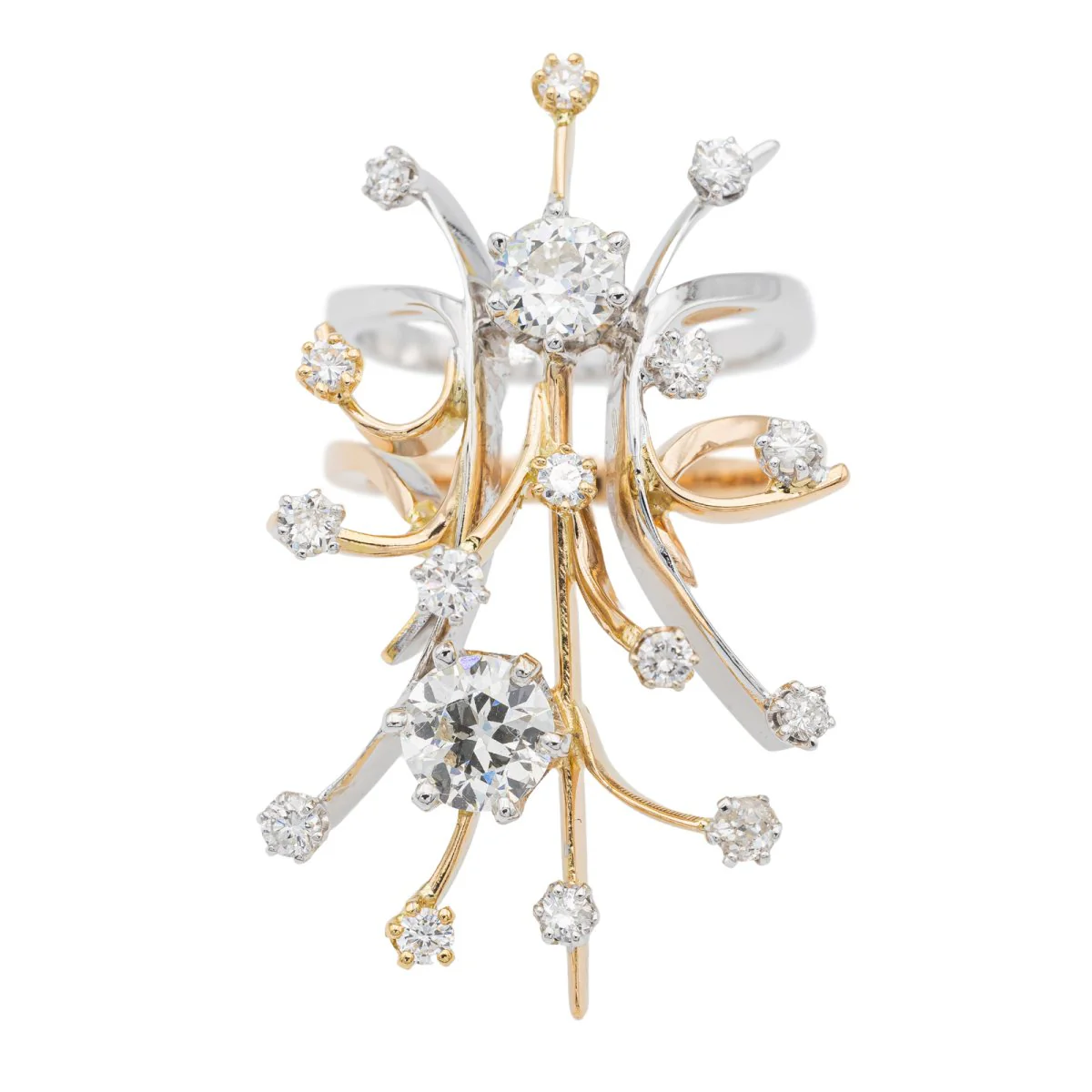 Cocktail Ring ''Étincelles'' in three golds and diamonds