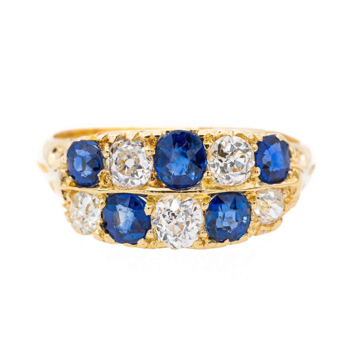 Bandeau ring in yellow gold, sapphire and diamond
