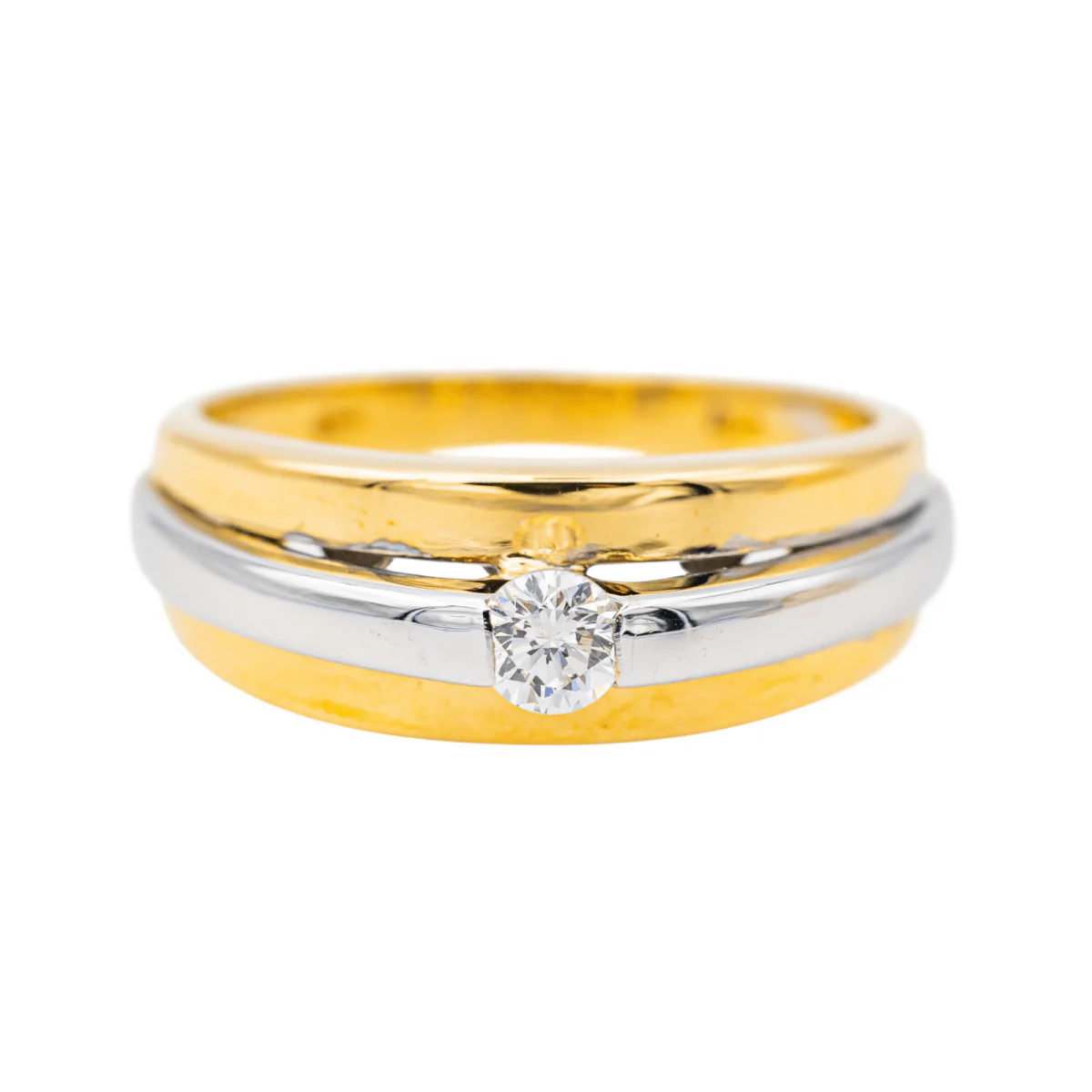 Ring Solitaire in yellow gold, white gold and diamond