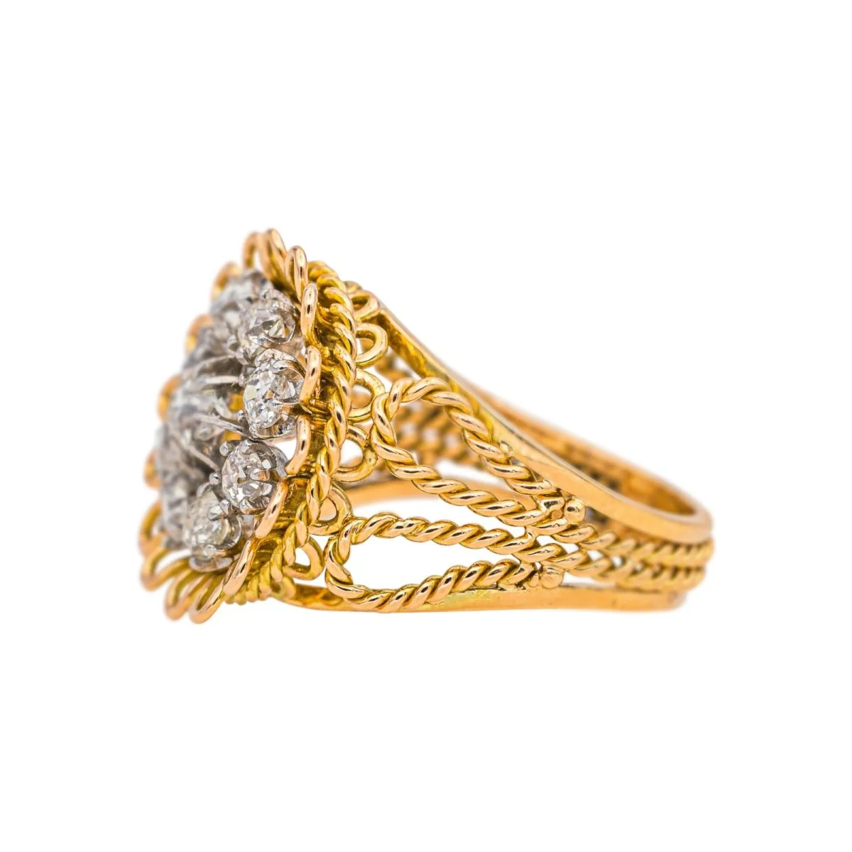 Marguerite ring in yellow gold, platinum and diamonds - Image 4