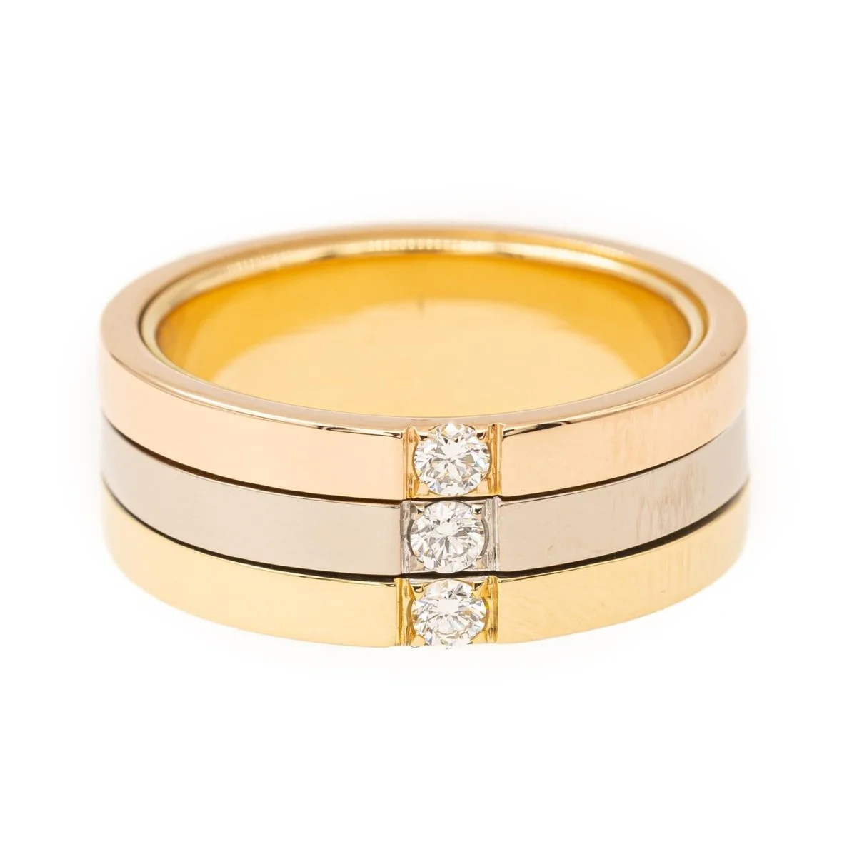 Bandeau ring in 3 golds and diamonds