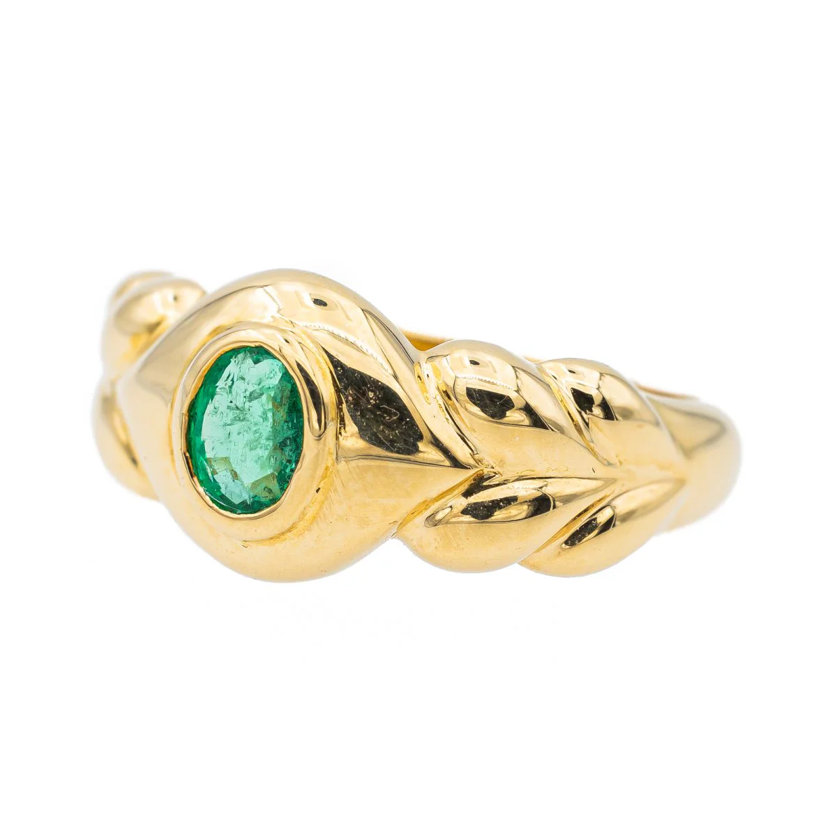 Bandeau ring in yellow gold and emerald - Image 3