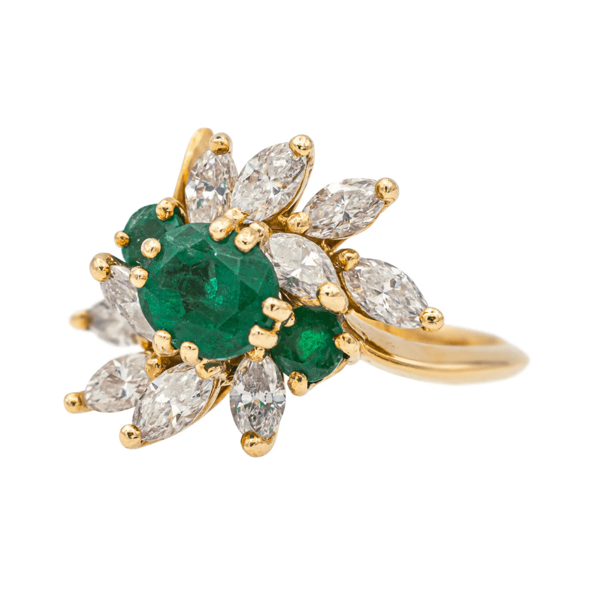 Ring Marguerite en yellow gold, emeralds and diamonds - Image 3