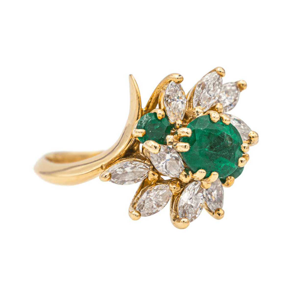 Ring Marguerite en yellow gold, emeralds and diamonds - Image 7