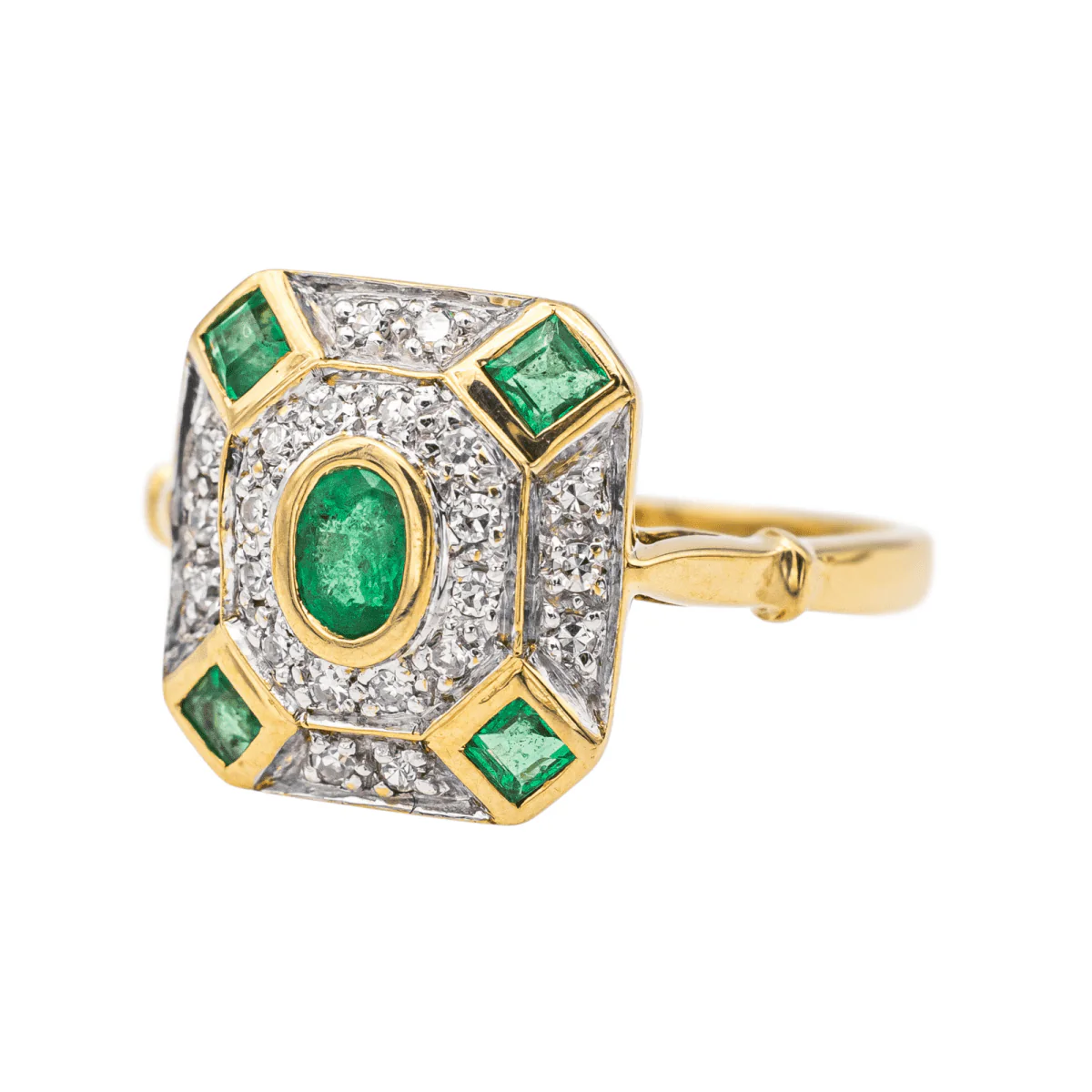 Ring at yellow gold, white gold, emeralds and diamonds - Image 3