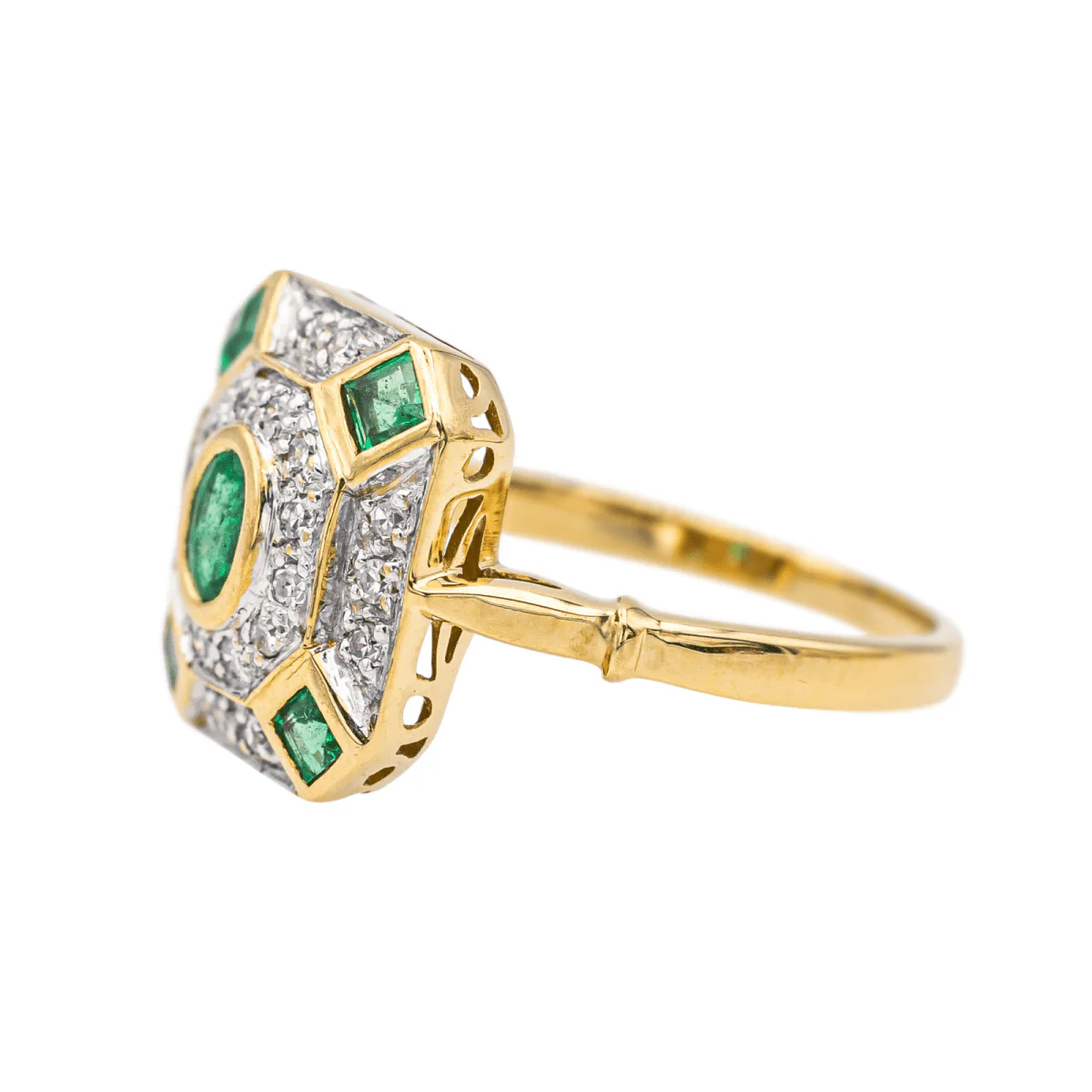 Ring at yellow gold, white gold, emeralds and diamonds - Image 4