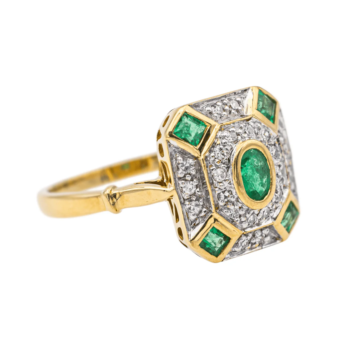 Ring at yellow gold, white gold, emeralds and diamonds - Image 6