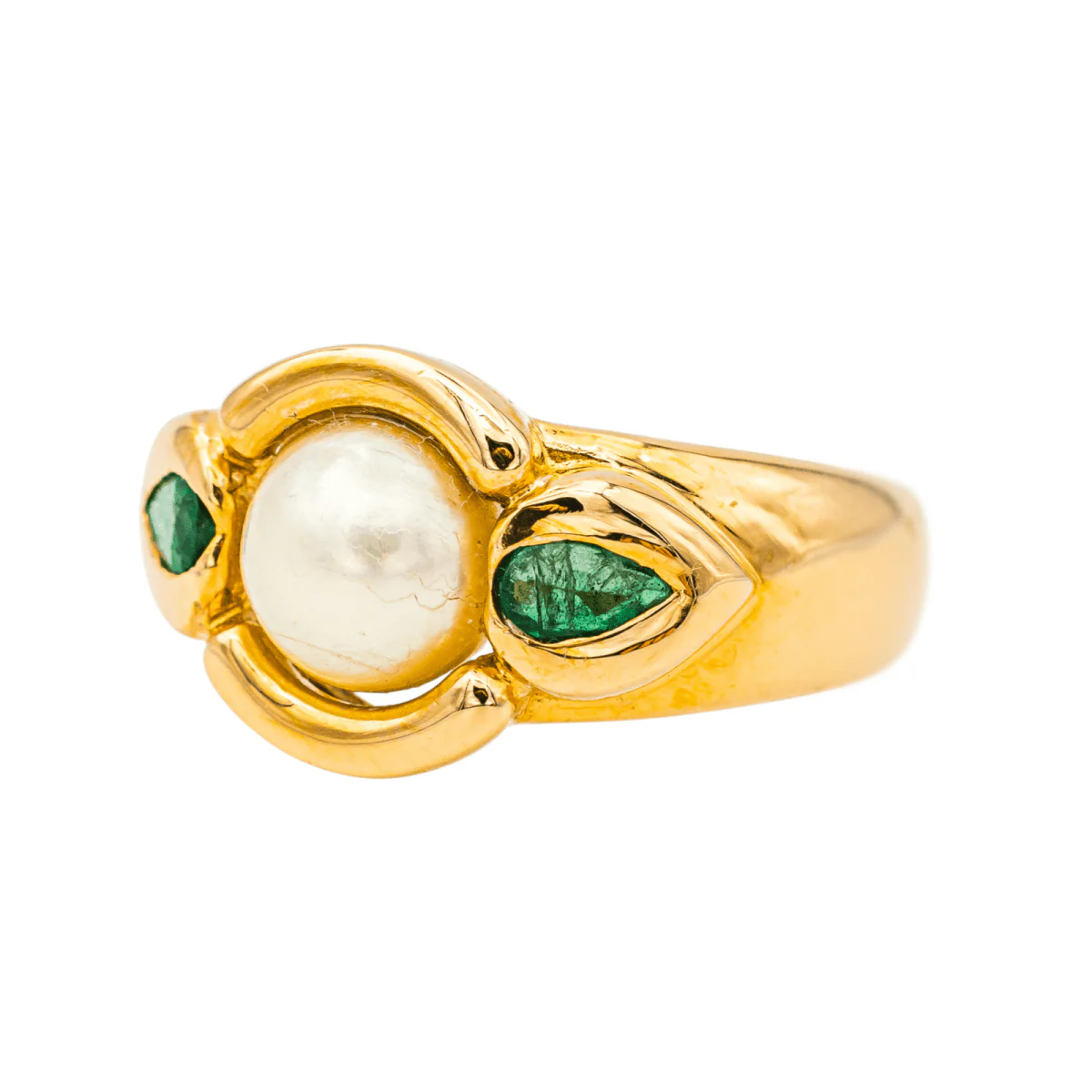 Ring Rush in yellow gold, pearl and emeralds - Image 3