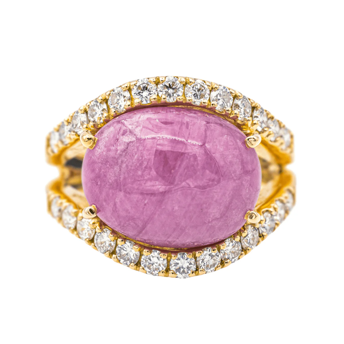Ring at yellow gold, rubies and diamonds