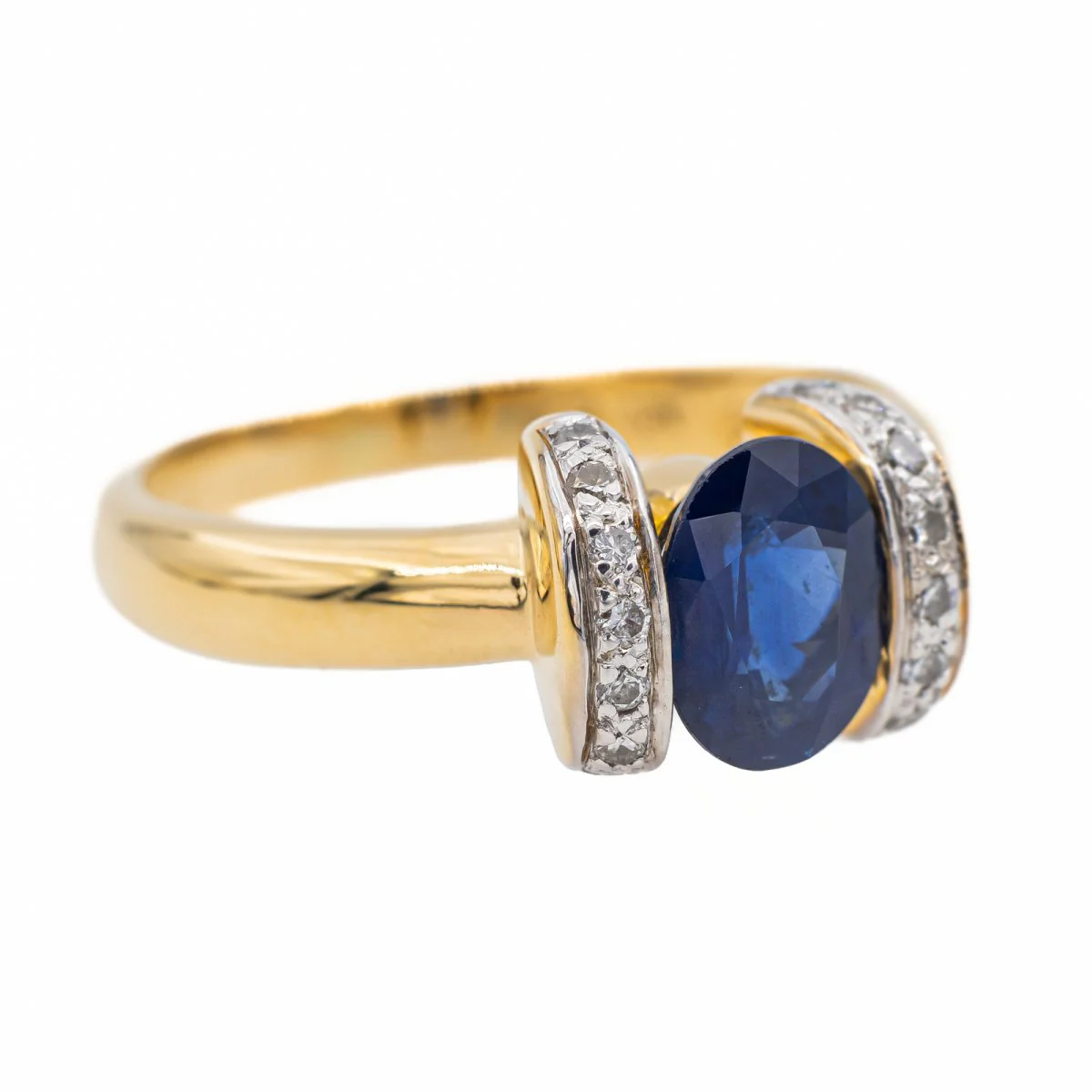 Ring in yellow gold and white gold, sapphire and diamonds - Image 7
