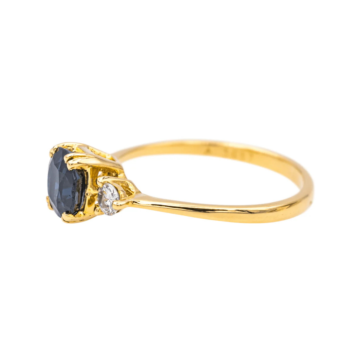 Ring Solitaire in yellow gold, sapphire and diamonds - Image 4