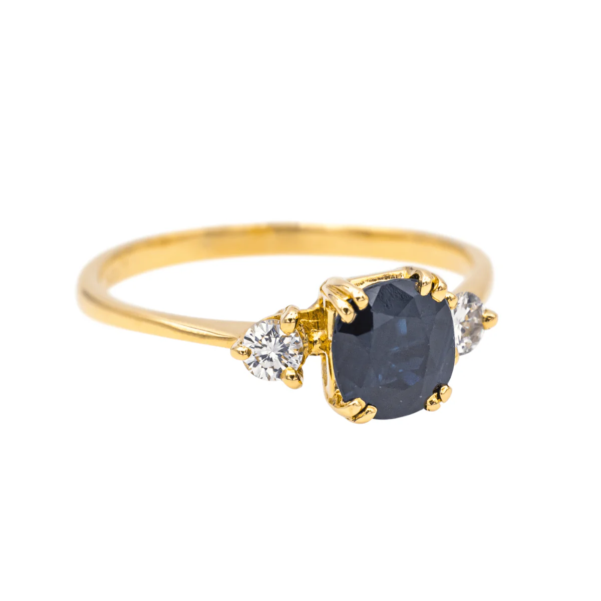 Ring Solitaire in yellow gold, sapphire and diamonds - Image 7