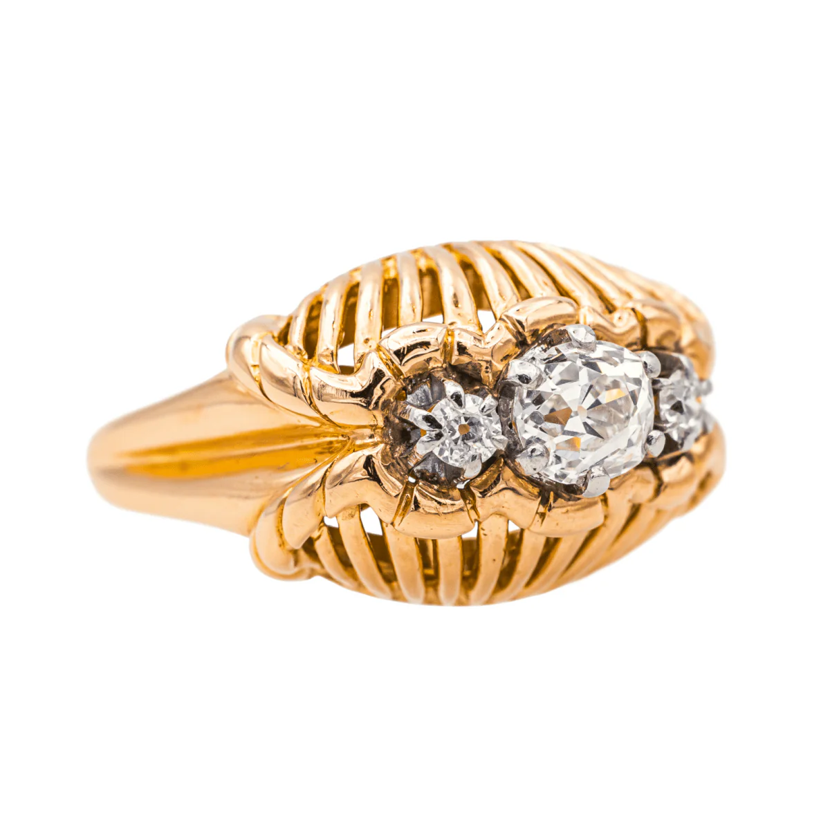Ring Dome in yellow gold, paltinium and diamonds - Image 6