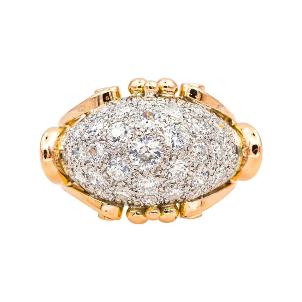 Dome ring in rose gold, platinum and diamonds