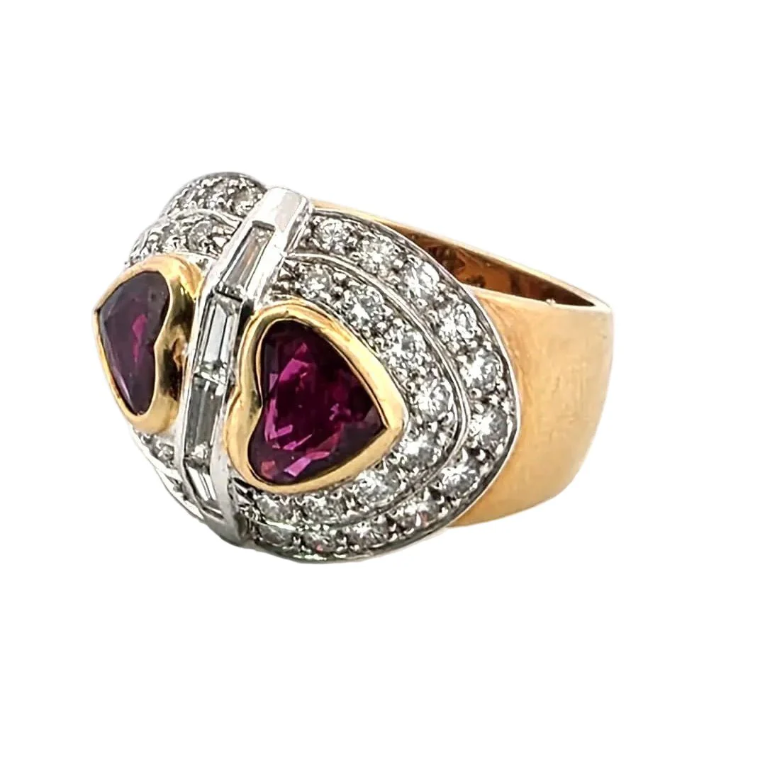 Ring Paved in yellow gold, ruby and diamonds - Image 3