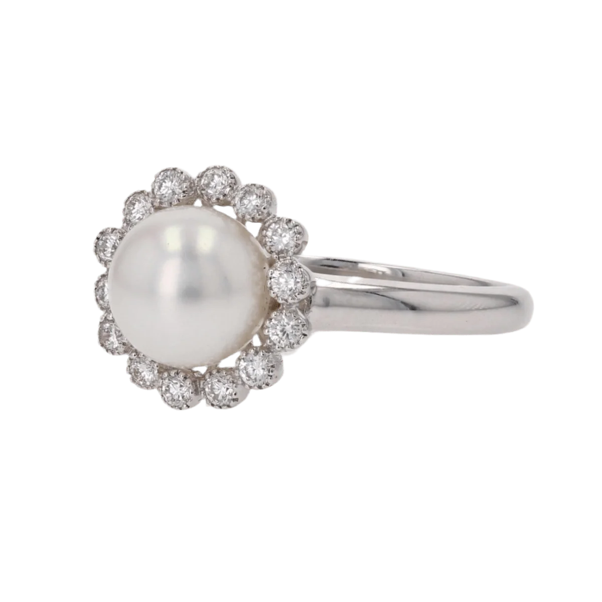 Ring Surroundings in white gold, pearl and diamonds - Image 3