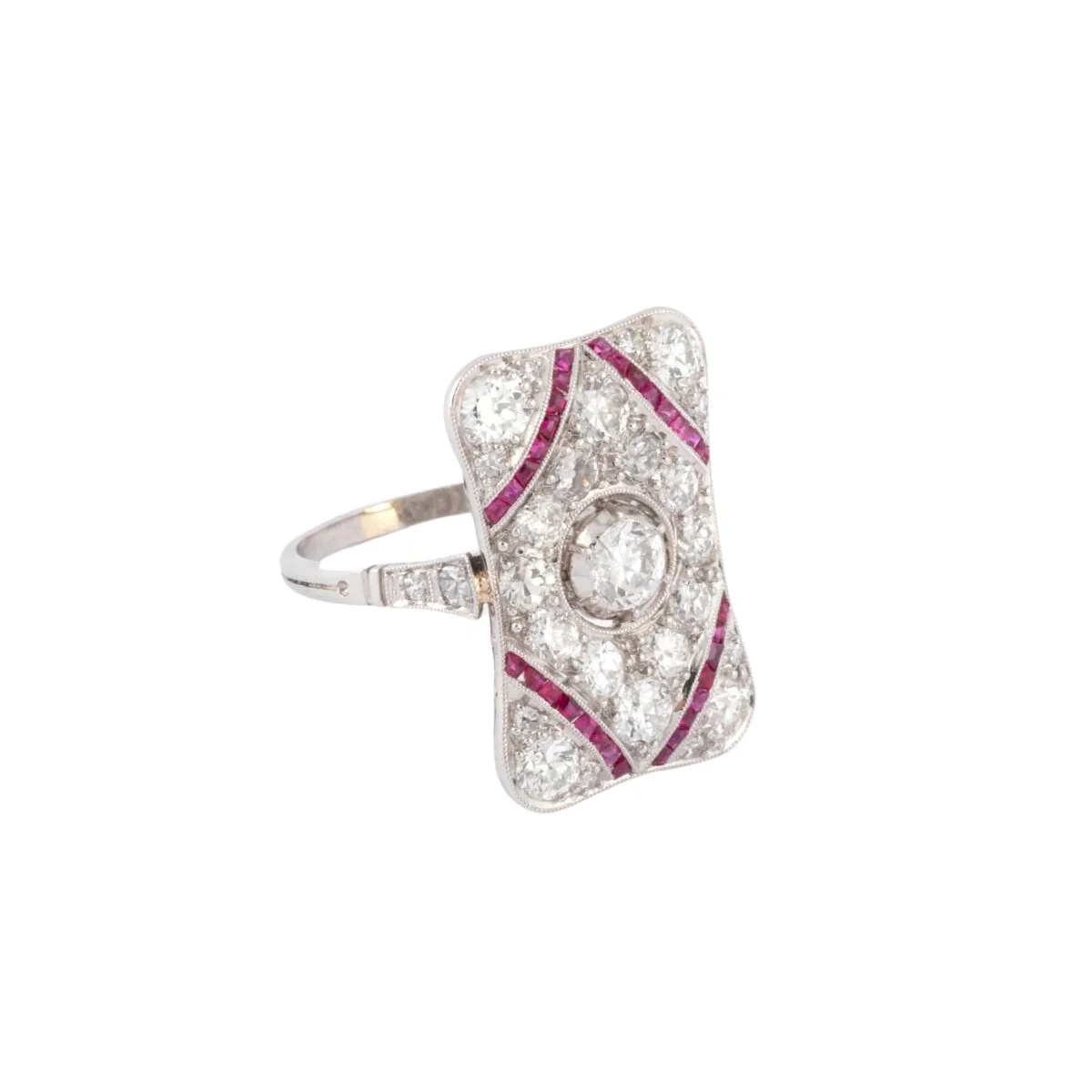 Rectangular platinum, diamond and ruby ring - Image 3