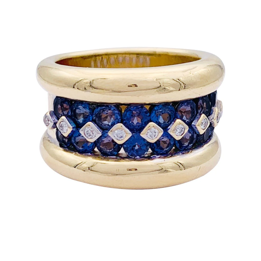 Poiray ring yellow gold, sapphires, diamonds - Image 4