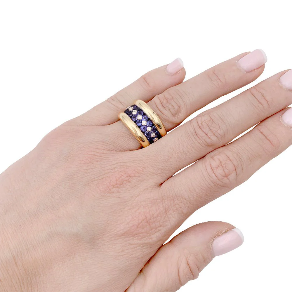 Poiray ring yellow gold, sapphires, diamonds - Image 6