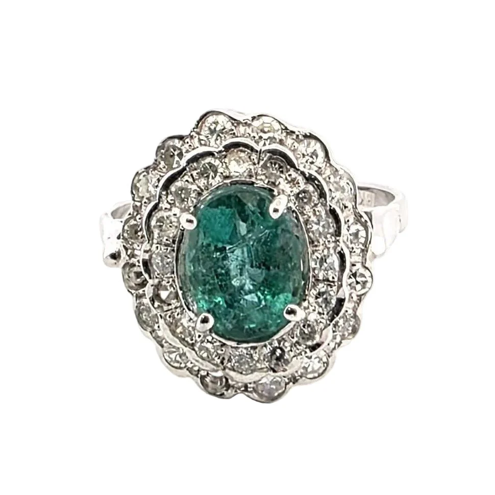 Ring Pompadour in white gold, emerald and diamonds
