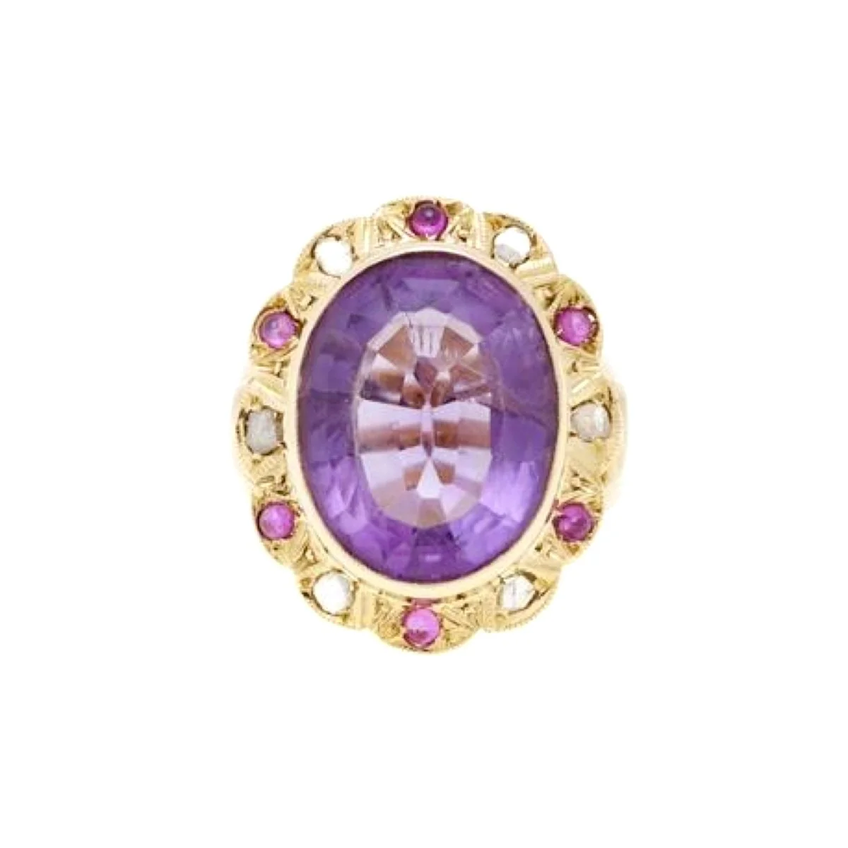 Pompadour ring in rose gold, amethyst, sapphires and diamonds