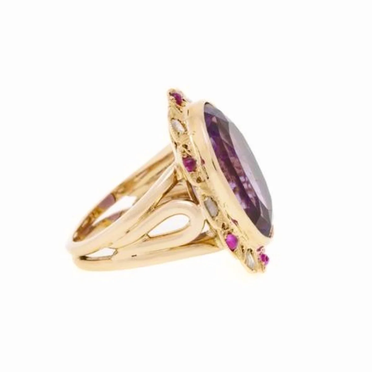 Pompadour ring in rose gold, amethyst, sapphires and diamonds - Image 4
