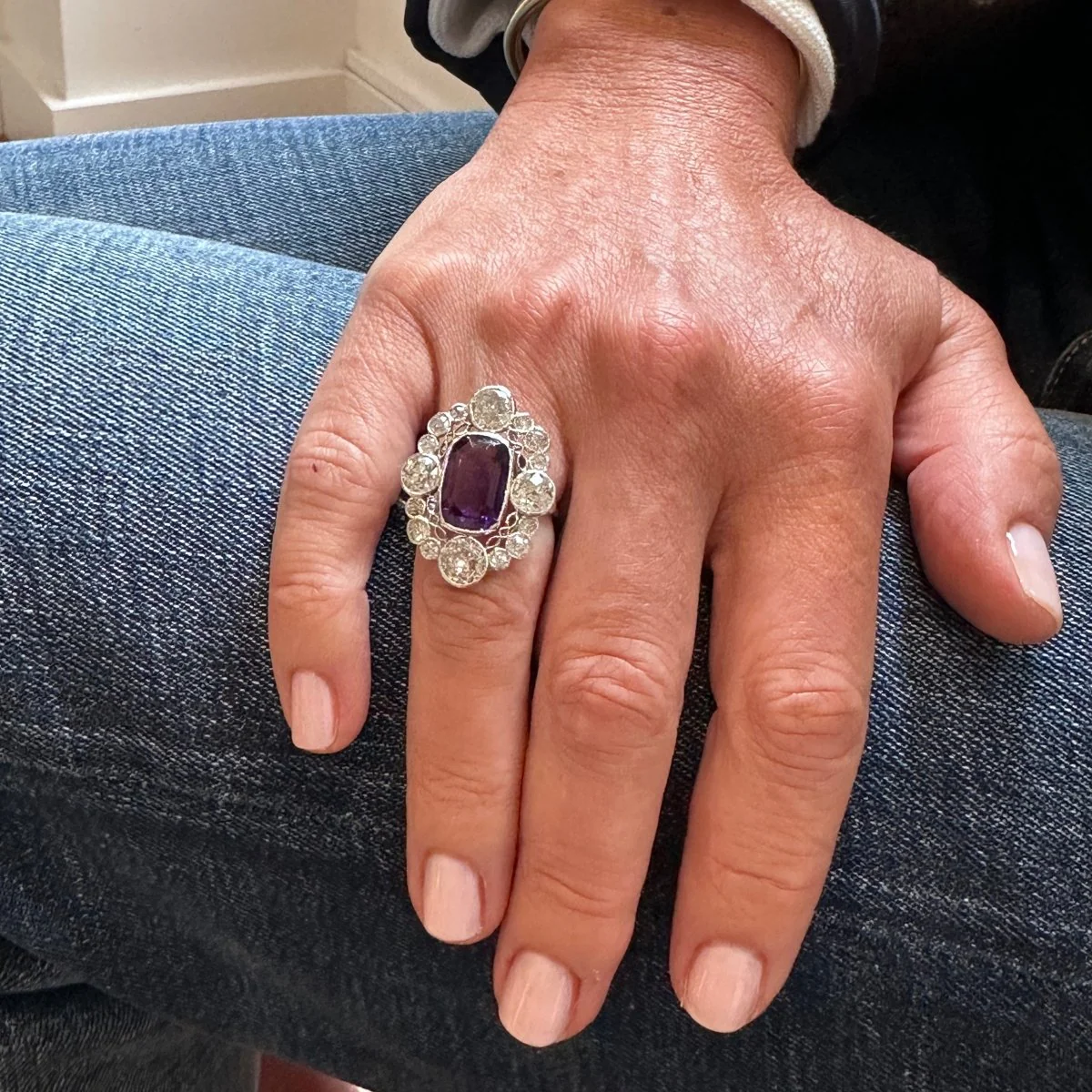 Platinum, Amethyst and Diamond Pompadour Ring - Image 2