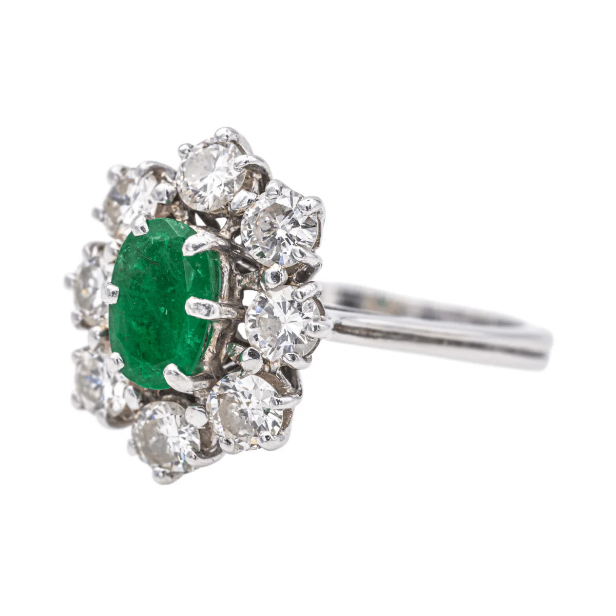 Ring Pompadour en white gold, paltinium, emerald and diamonds - Image 3