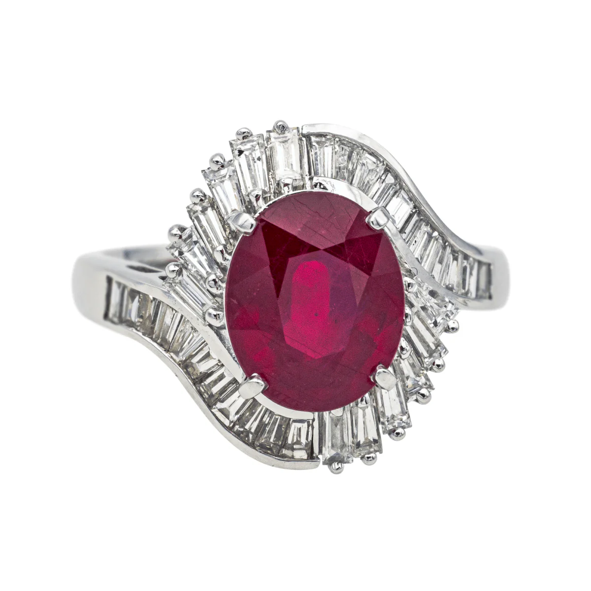 Ring Pompadour en white gold, rubies and diamonds