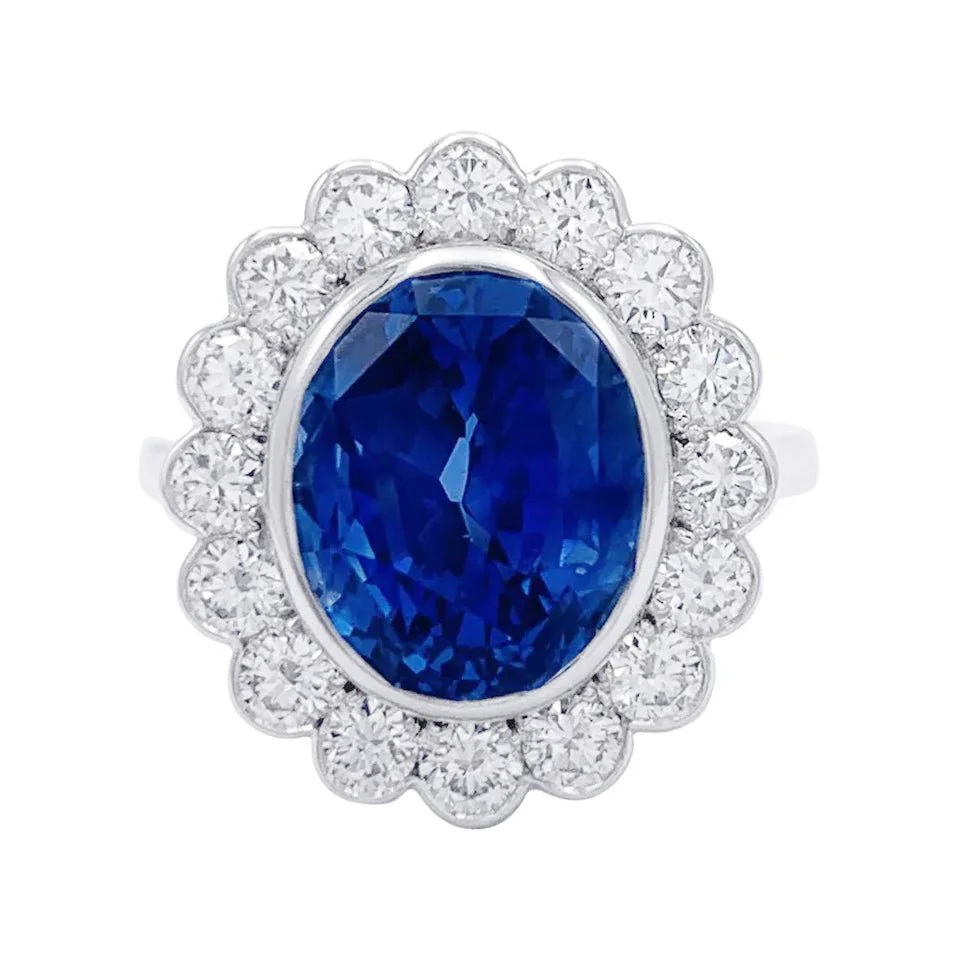 Pompadour ring, white gold, sapphire and diamonds
