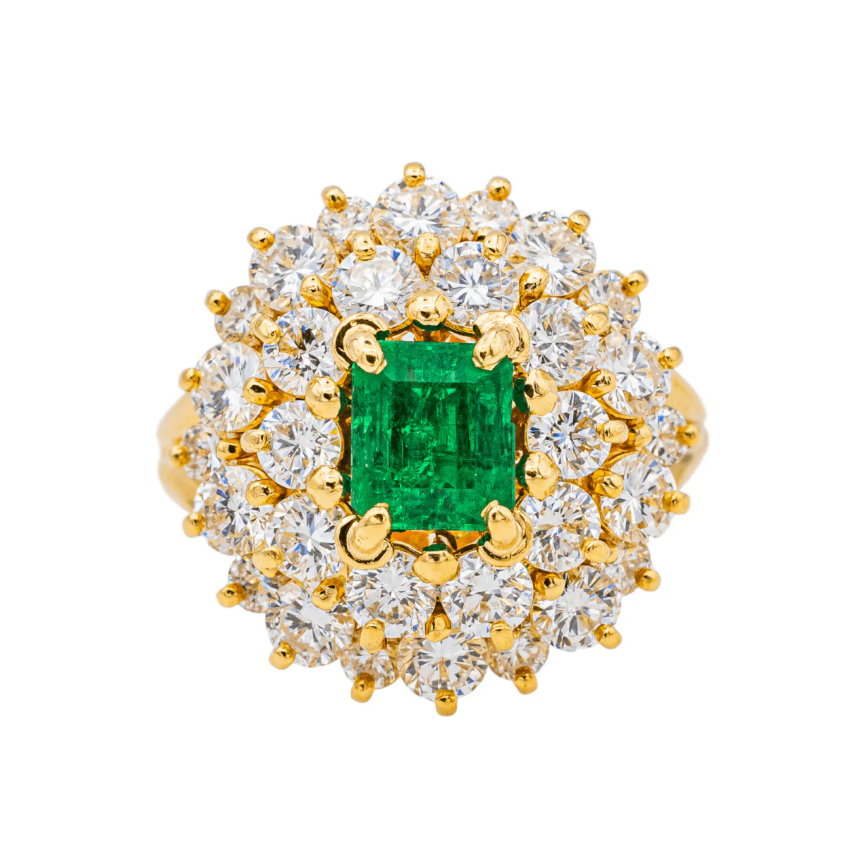 Ring Pompadour en yellow gold, emerald and diamonds