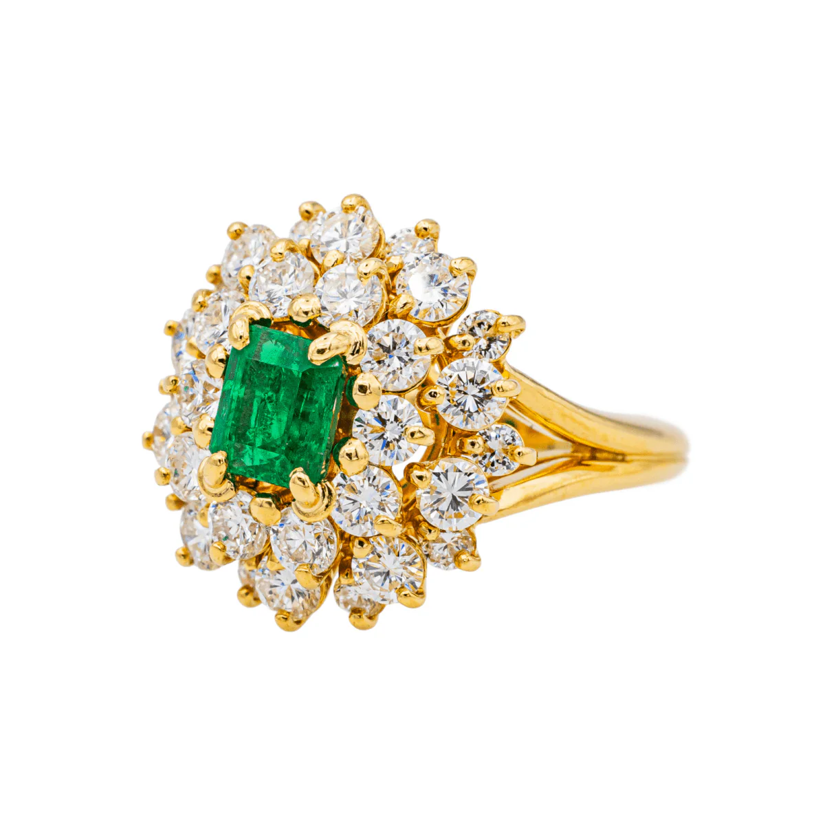 Ring Pompadour en yellow gold, emerald and diamonds - Image 3