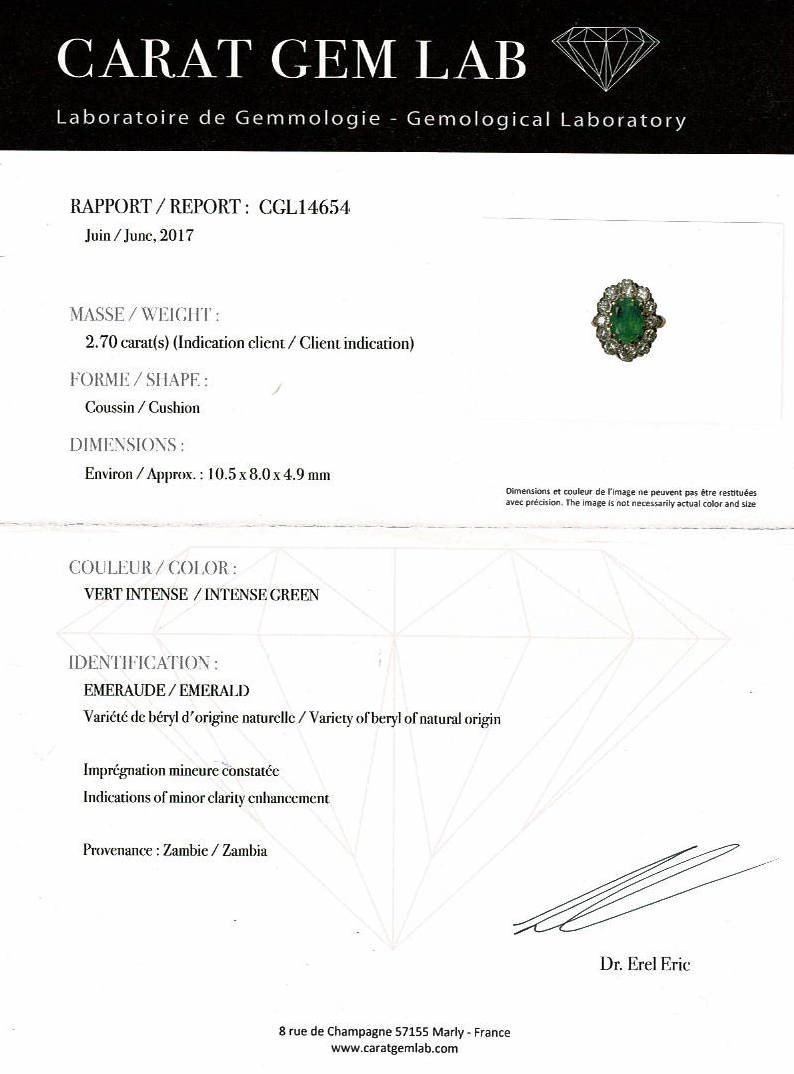 Yellow gold and platinum pompadour ring, 2.70 carat emerald, diamonds - Image 7
