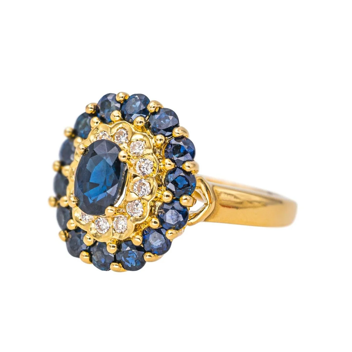 Pompadour ring in yellow gold, sapphires and diamonds - Image 3