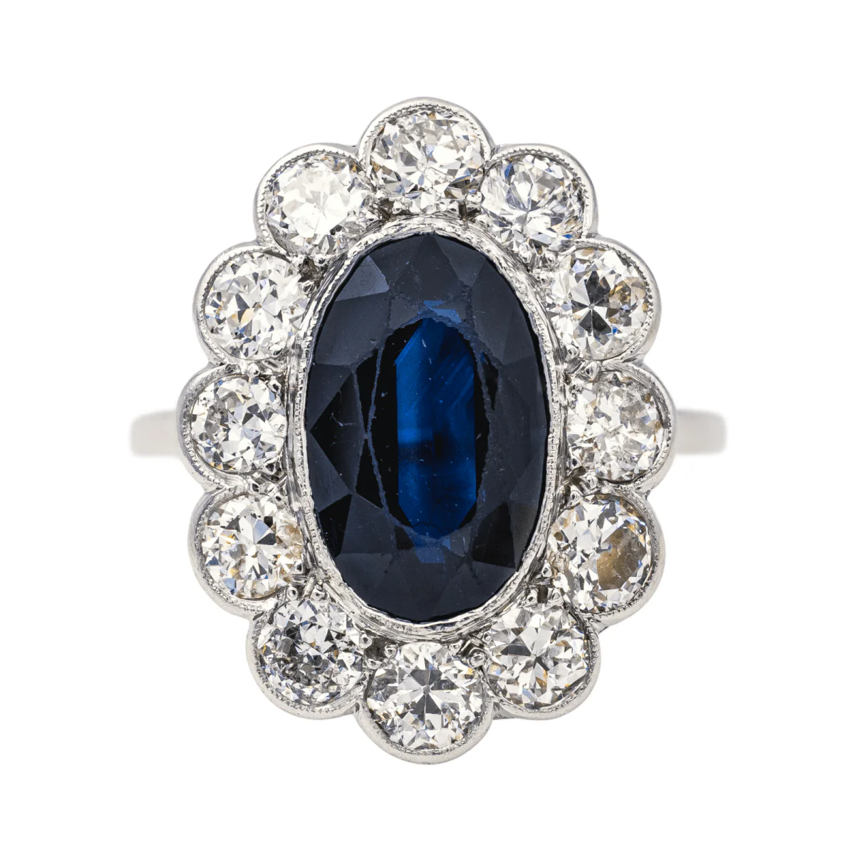 Ring Pompadour en paltinium, sapphire and diamonds