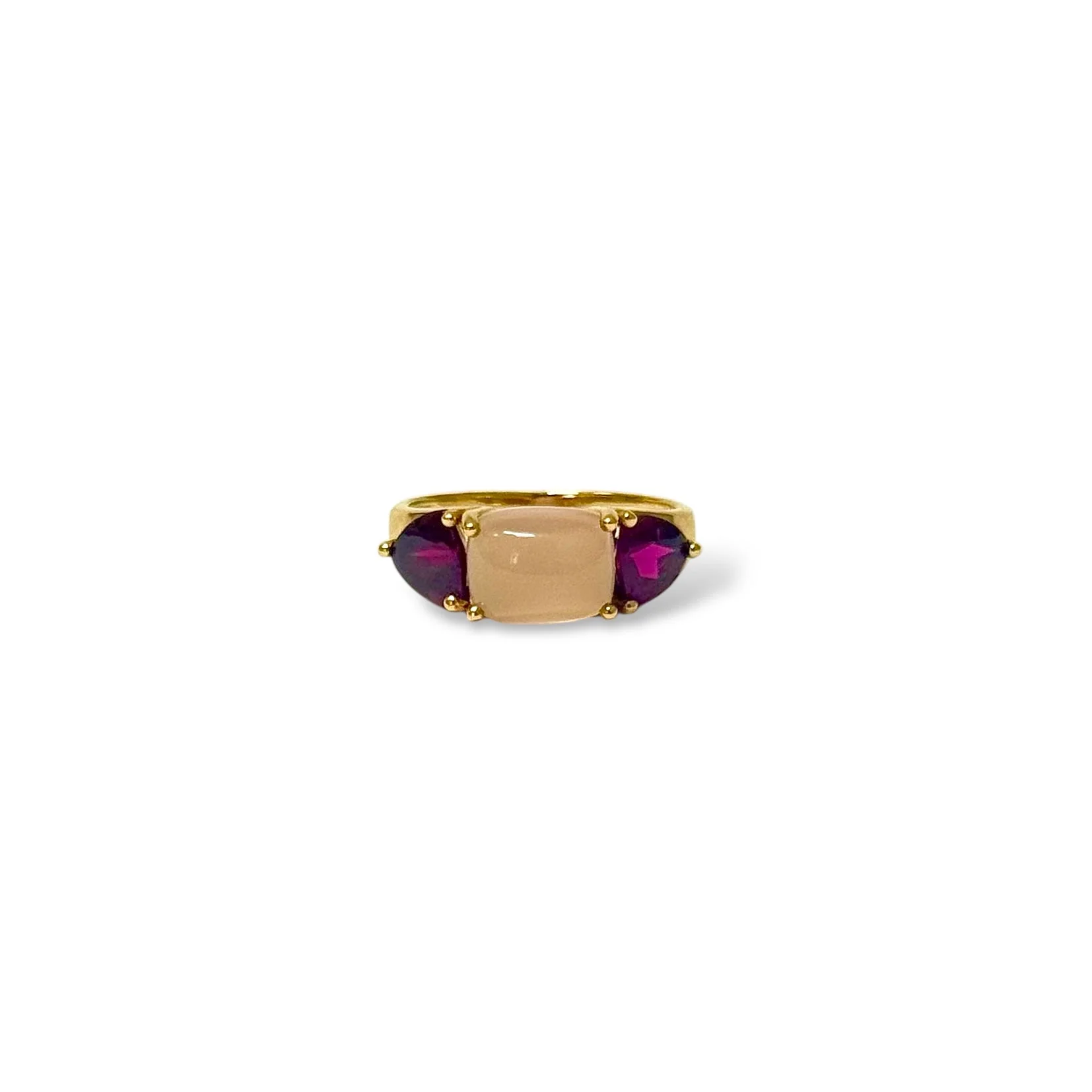 Ring rose quartz in yellow gold and amethyst - Image 3