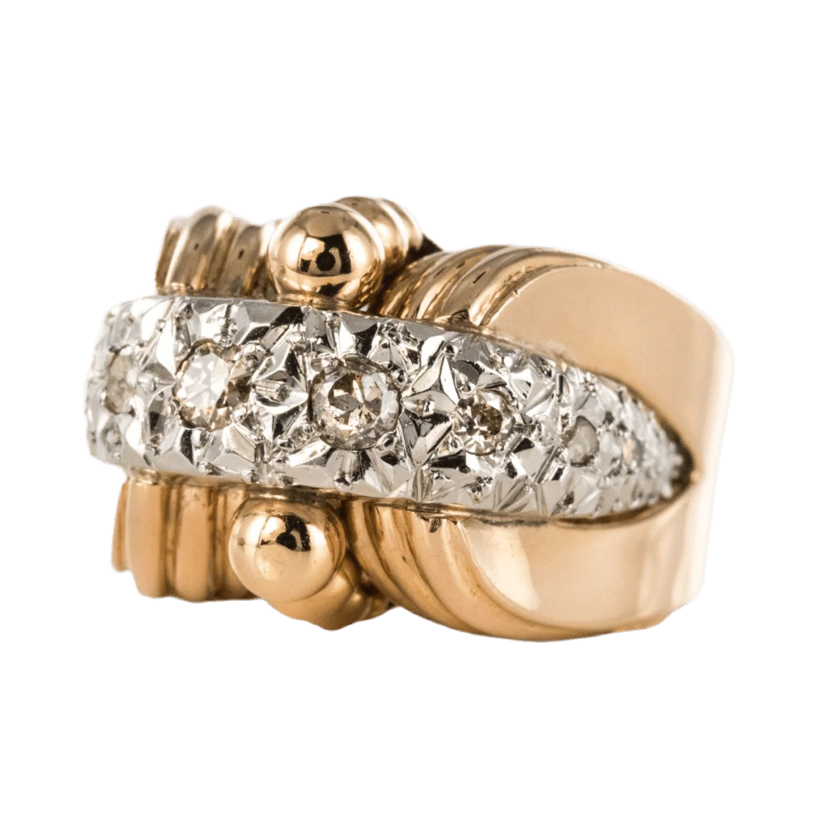 Signet ring in yellow gold, platinum, pearls and diamonds - Image 3