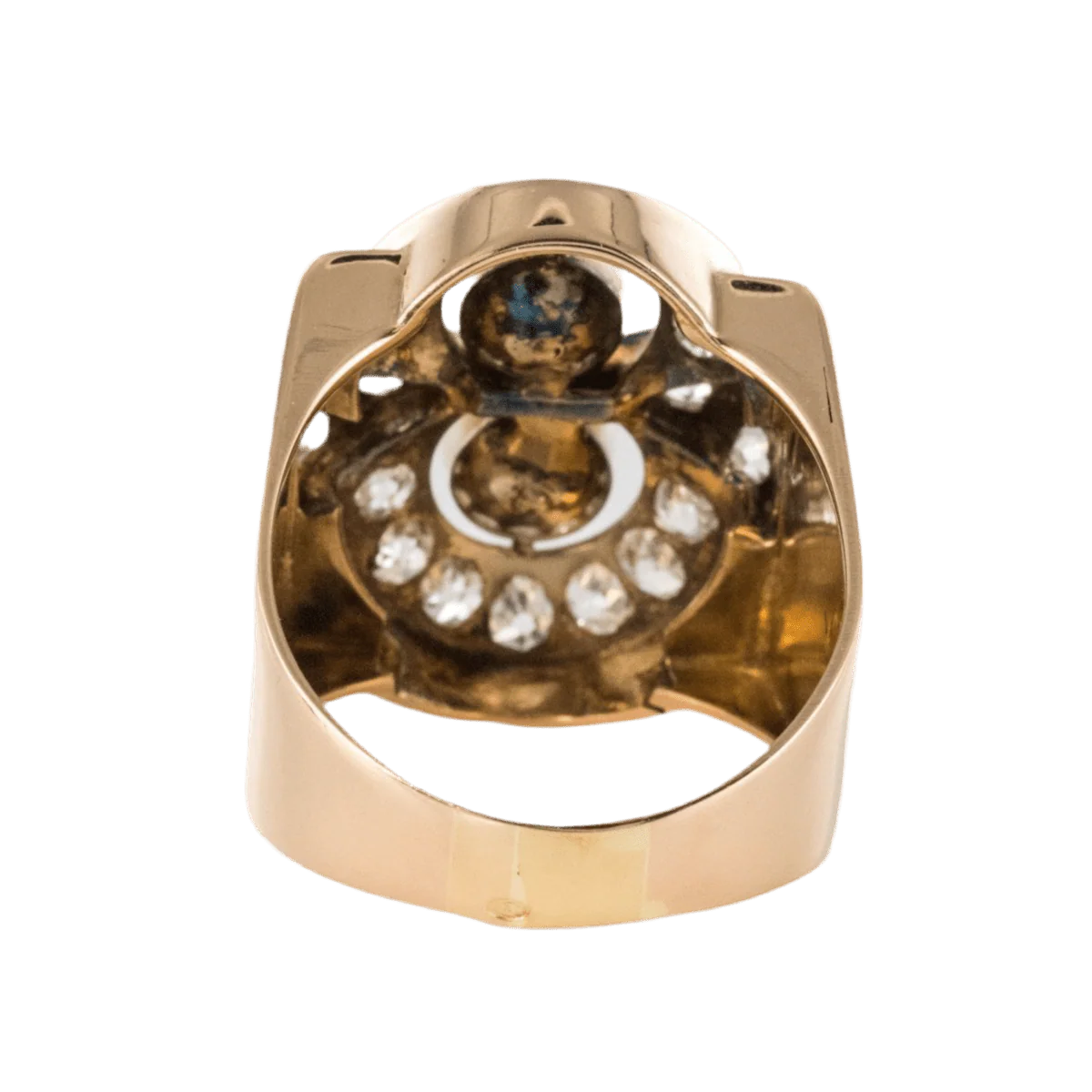 Tank ring in rose gold, platinum, pearls and diamonds - Image 4