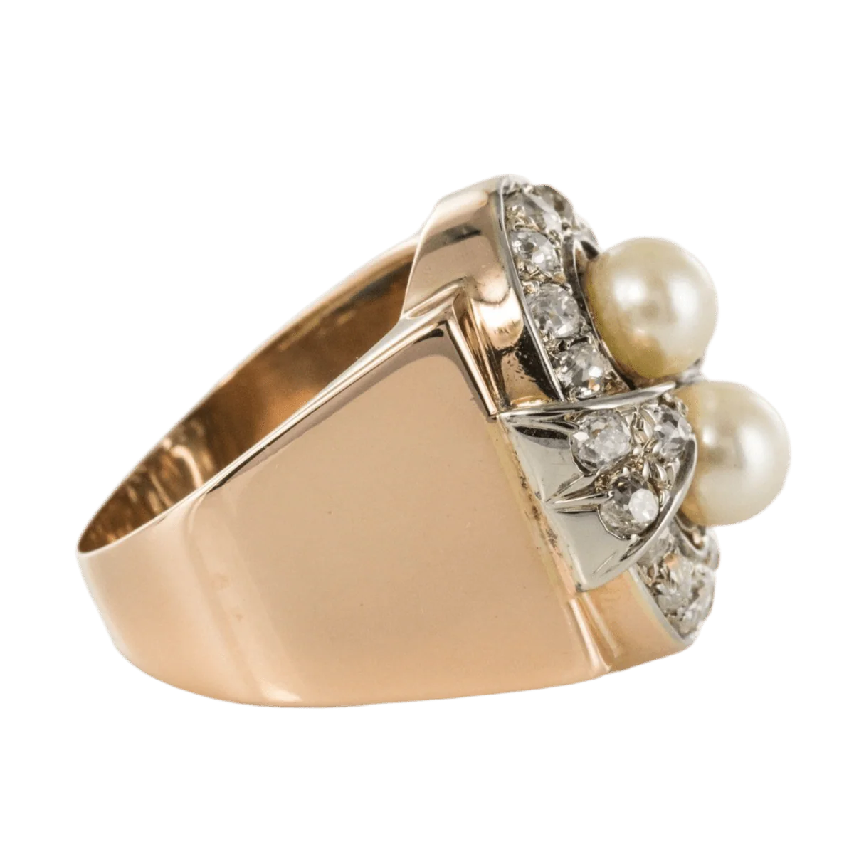 Tank ring in rose gold, platinum, pearls and diamonds - Image 5